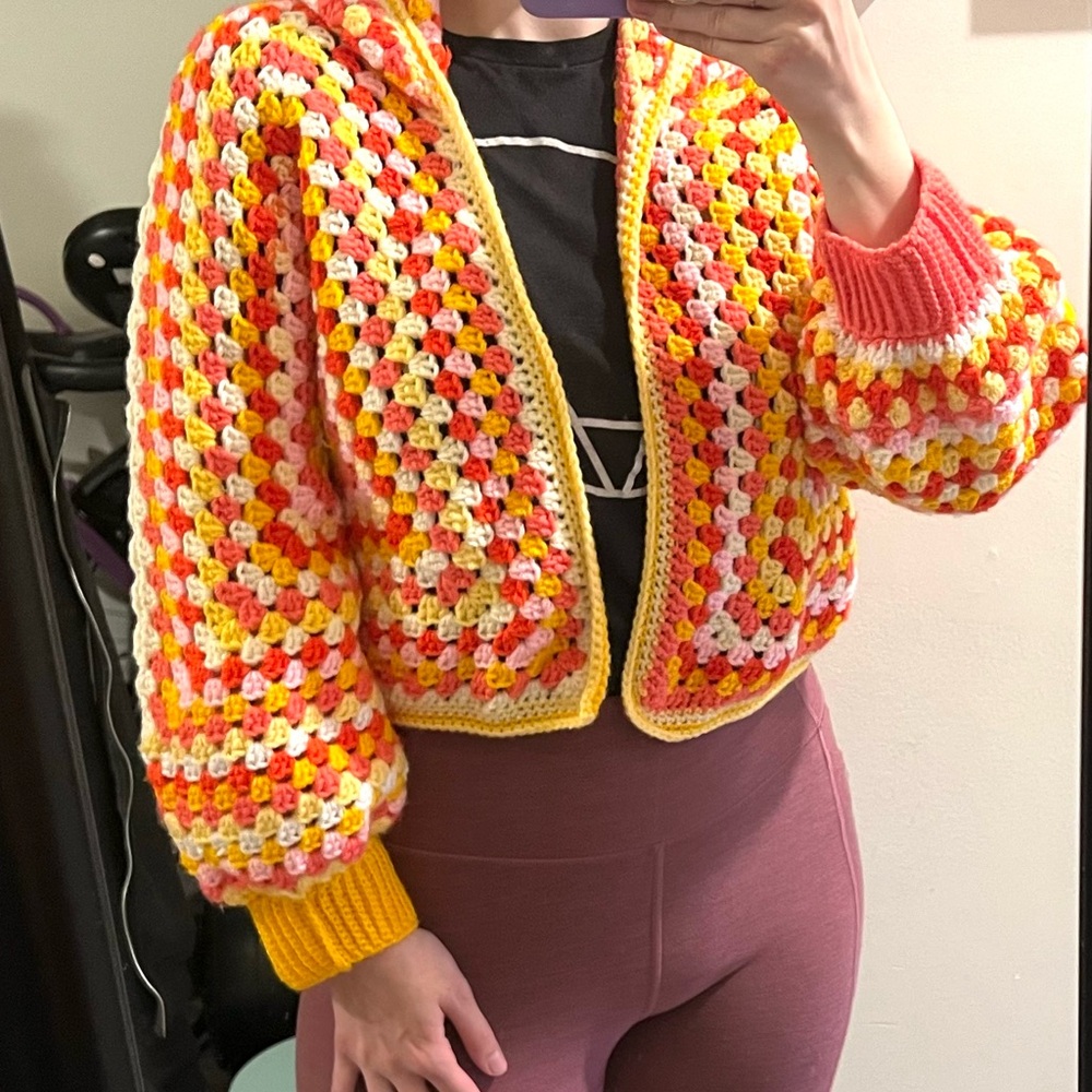 Handmade crochet granny hexagon sweater with hood